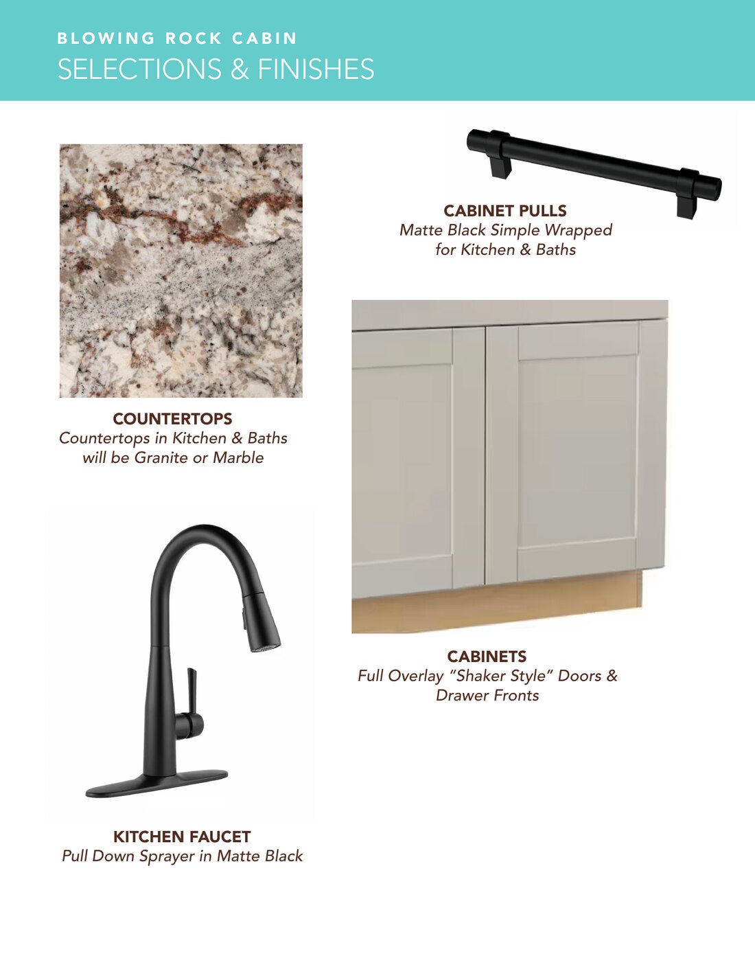 Selections and finishes: countertops and cabinets