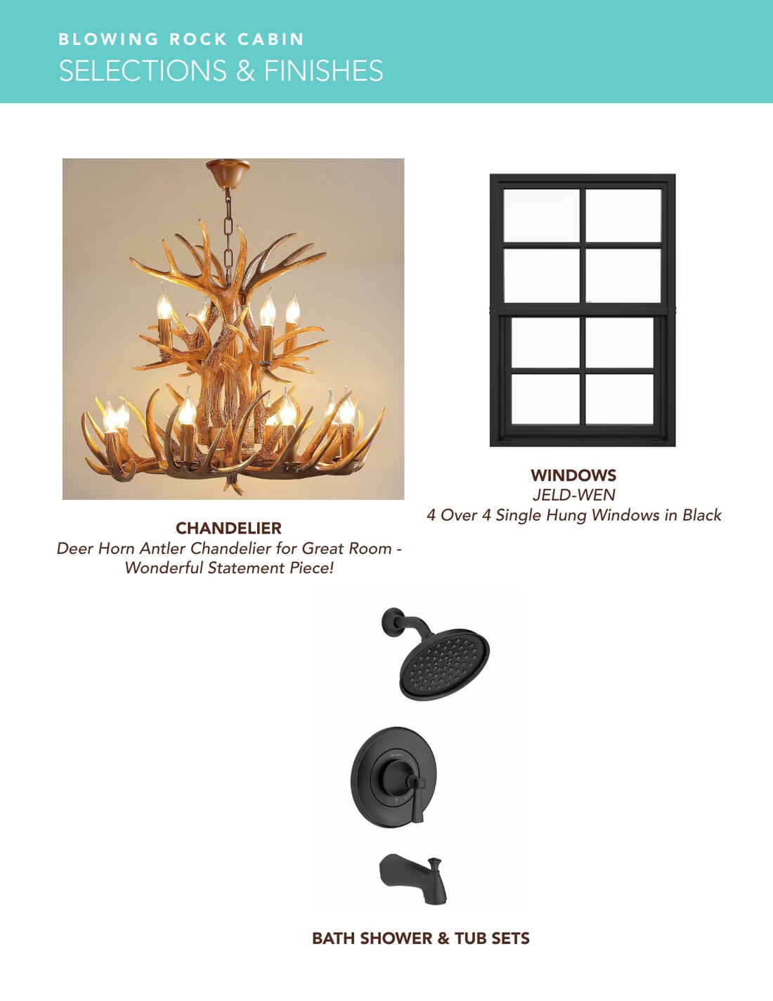 Selections and finishes: lighting, windows and bath